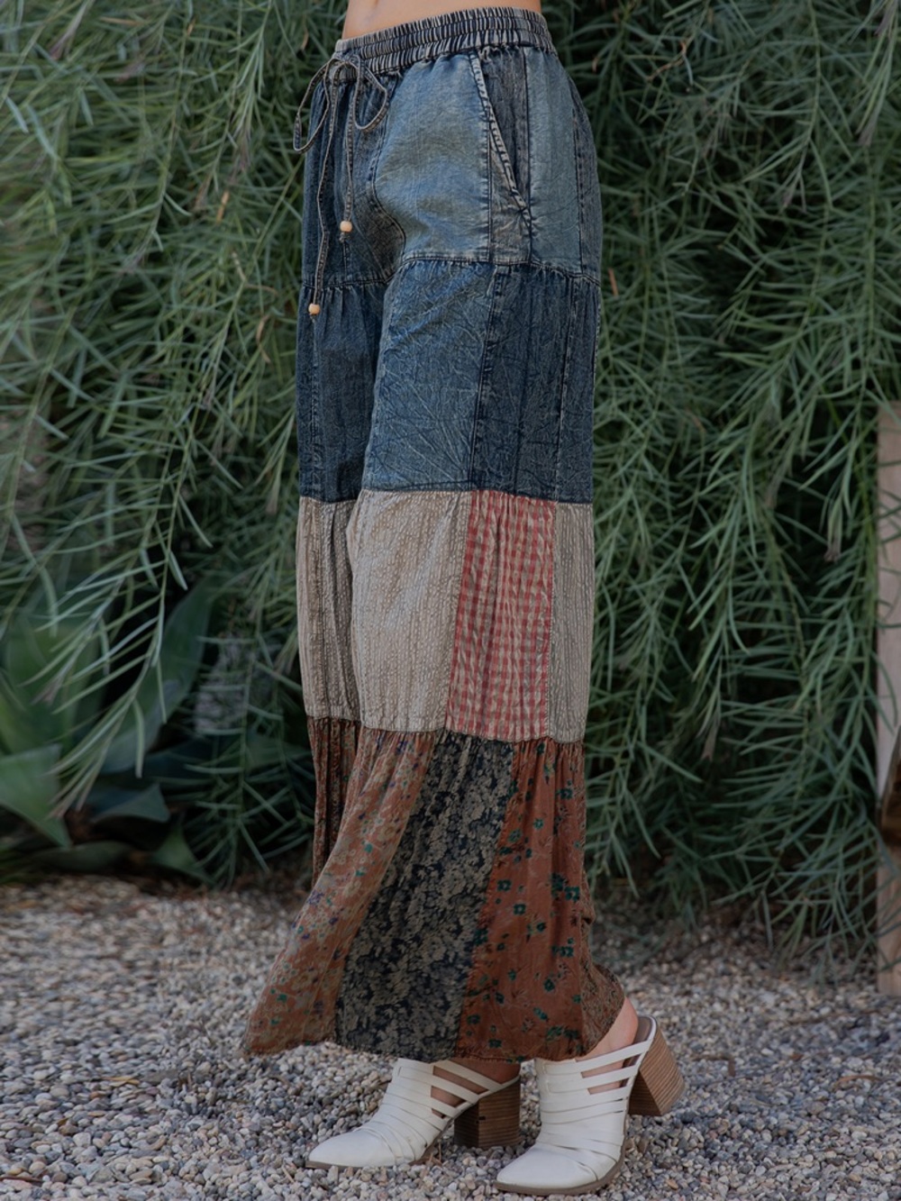 #201 New! Boho Patchwork Wide Leg Denim Pants - Picture 2 of 3